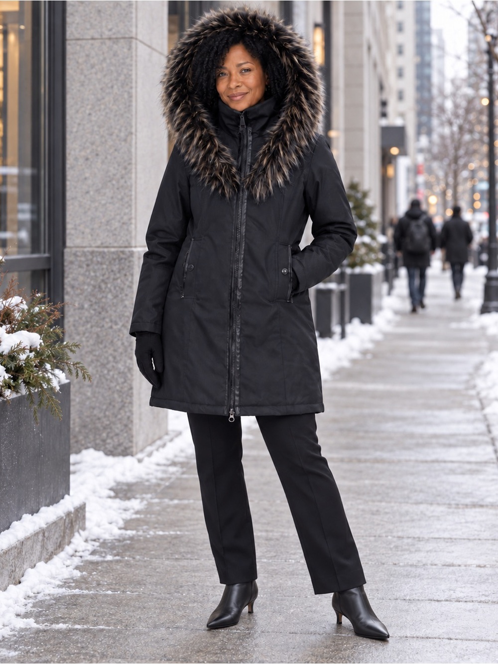Noize Women’s Black Faux Fur Hooded Warm Winter Parka Coat M
